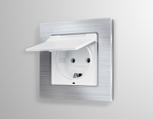Розетка с З/К с крышкой и шторками, герметичная IP44, Белый матовый, ALFA Quant Ambrella Volt MA128010