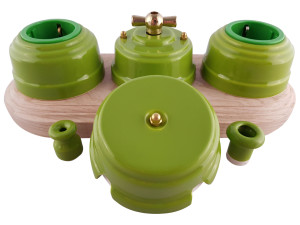 Выключатель керамика 1 кл. проходной (2 положения), фисташковый pistacchio, ручка золото, Leanza ВППФЗ