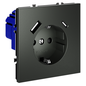 Розетка c З/К, шторками и USB зарядкой A+C, Титан, Voltum S70 VLS040506