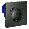 Розетка c З/К, шторками и USB зарядкой A+C, Титан, Voltum S70 VLS040506