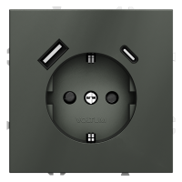Розетка c З/К, шторками и USB зарядкой A+C, Титан, Voltum S70 VLS040506