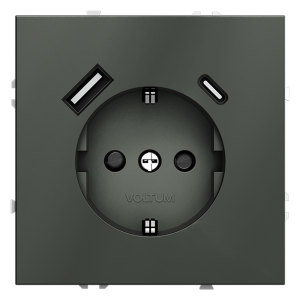 Розетка c З/К, шторками и USB зарядкой A+C, Титан, Voltum S70 VLS040506