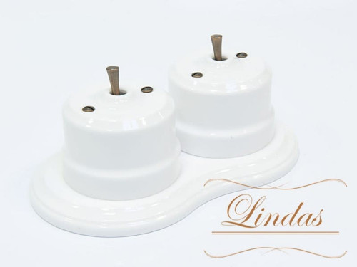 Выключатель керамика тумблерный 1 кл., белый с медной ручкой Lindas 34410-C