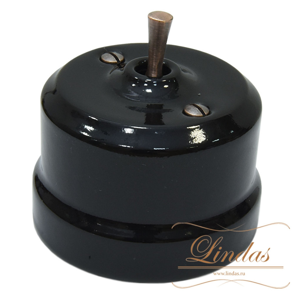 Кнопка-тумблер для диммера, черный с медной ручкой Lindas 34715-C