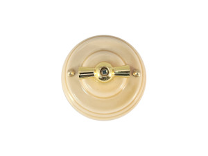 Выключатель керамика 2 кл. (4 положения), Песочный Sabbioso, ручка золото, Leanza ВП2ПЗ