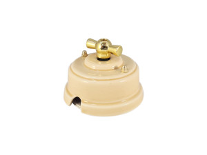 Выключатель керамика 2 кл. (4 положения), Песочный Sabbioso, ручка золото, Leanza ВП2ПЗ