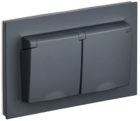 Розетка 2-я c З/К с крышкой, влагозащищенная IP44, Графит, Brite IEK BR-R26-16-44-K53-F