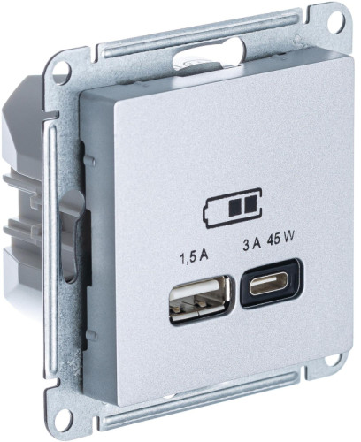 Розетка USB для быстрой зарядки, тип A+C 45Вт, Алюминий, AtlasDesign SE ATN000329