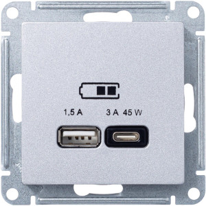 Розетка USB для быстрой зарядки, тип A+C 45Вт, Алюминий, AtlasDesign SE ATN000329
