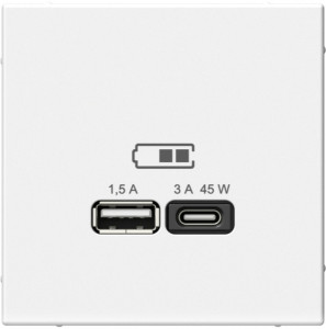 Розетка USB для быстрой зарядки, тип A+C 45Вт, Белый, ArtGallery SE GAL000129