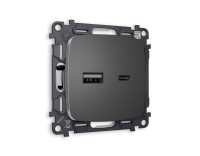 Розетка USB для быстрой зарядки тип A+C, Антрацит серый, OMEGA Quant Ambrella Volt MO661010