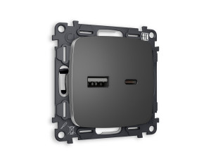 Розетка USB для быстрой зарядки тип A+C, Антрацит серый, OMEGA Quant Ambrella Volt MO661010