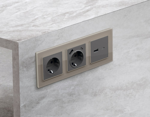 Лицевая панель розетки USB для быстрой зарядки тип A+C, Антрацит серый, ALFA Quant Ambrella Volt AP6610