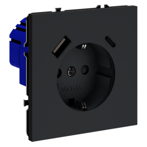 Розетка c З/К, шторками и USB зарядкой A+C, Графит, Voltum S70 VLS040507