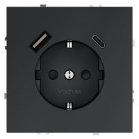 Розетка c З/К, шторками и USB зарядкой A+C, Графит, Voltum S70 VLS040507