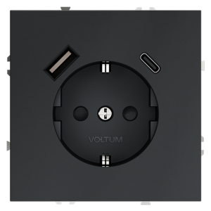 Розетка c З/К, шторками и USB зарядкой A+C, Графит, Voltum S70 VLS040507