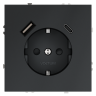 Розетка c З/К, шторками и USB зарядкой A+C, Графит, Voltum S70 VLS040507