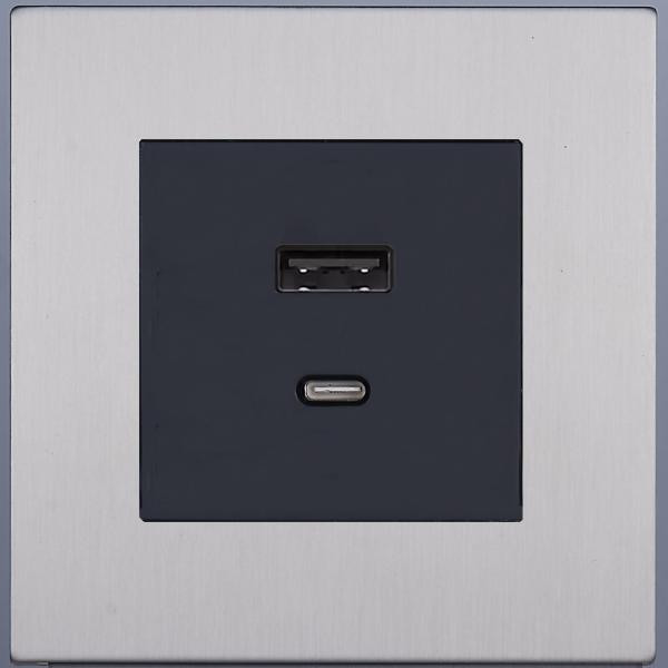 Розетка USB для быстрой зарядки Type A+C, Никель, Bilbao Salvador SJAN55A5A12