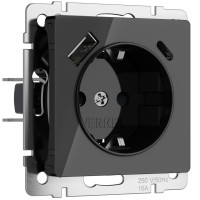 Розетка с З/К и USB зарядкой, тип А+С, Акрил черный, Werkel W1171748