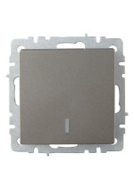 Выключатель 1 кл. проходной с подсветкой, Сталь, Brite IEK BR-V12-1-10-K46