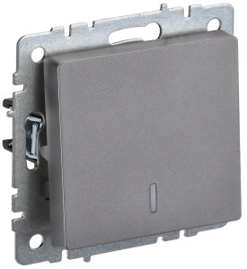 Выключатель 1 кл. проходной с подсветкой, Сталь, Brite IEK BR-V12-1-10-K46