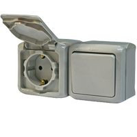 Блок розетка с З/К + выключатель 1 кл., IP44, серый, Quteo Legrand 782348