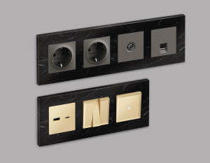 Рамка 3 местная мрамор, Черный, ALFA Grand Ambrella Volt AF930703