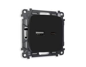 Розетка USB для быстрой зарядки тип A+C, Черный матовый, OMEGA Quant Ambrella Volt MO811010