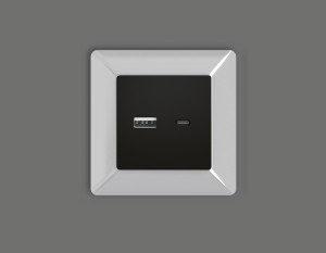 Лицевая панель розетки USB для быстрой зарядки тип A+C, Черный матовый, ALFA Quant Ambrella Volt AP8110