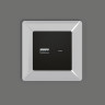 Лицевая панель розетки USB для быстрой зарядки тип A+C, Черный матовый, ALFA Quant Ambrella Volt AP8110