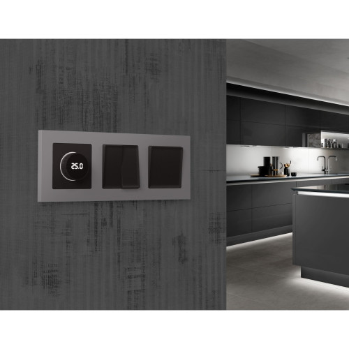 Лицевая панель терморегулятора теплого пола электронного, Черный матовый, ALFA Quant Ambrella Volt AP8058