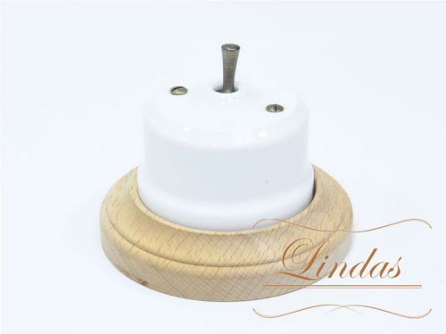 Выключатель керамика тумблерный 1 кл. проходной, белый с бронзовой ручкой Lindas 34510-B
