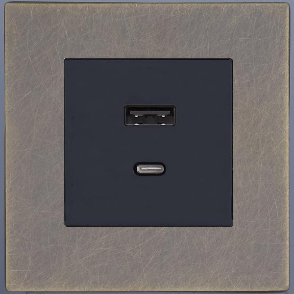 Розетка USB для быстрой зарядки Type A+C, Антик, Bilbao Salvador SJAN66A6A12