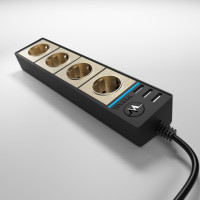 Удлинитель 4 местный с З/К + USB, 1.7 метра, Чёрный/шампань рифленый, Werkel W6514944