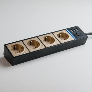 Удлинитель 4 местный с З/К + USB, 1.7 метра, Чёрный/шампань рифленый, Werkel W6514944