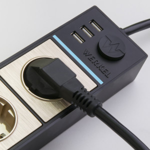 Удлинитель 4 местный с З/К + USB, 1.7 метра, Чёрный/шампань рифленый, Werkel W6514944