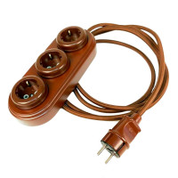 Ретро удлинитель WOOden 3 мест. 3 метра, темный дуб, Interior Electric IEUDLBR3