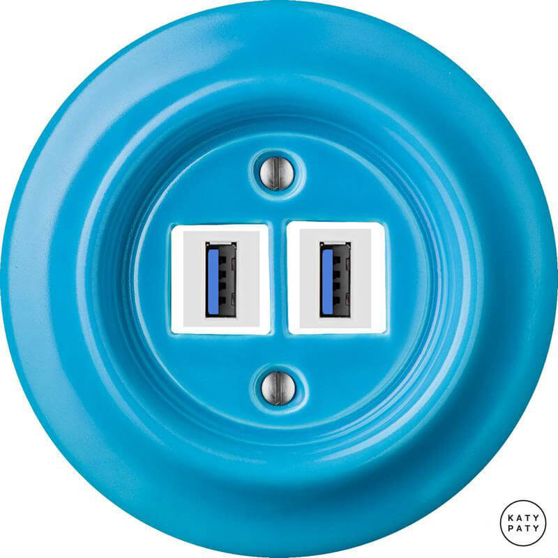 Розетка USB для зарядки, ярко-синий глянцевый, Katy Paty NIARGsUSBw 