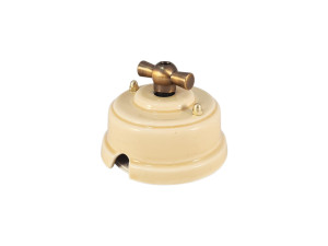 Выключатель керамика 2 кл. (4 положения), Песочный Sabbioso, ручка бронза, Leanza ВП2ПБ