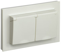 Розетка 2-я c З/К с крышкой, влагозащищенная IP44, Бежевый, Brite IEK BR-R26-16-44-K10-F