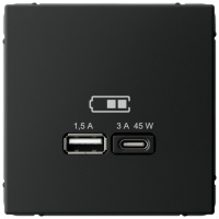 Розетка USB для быстрой зарядки, тип A+C 45Вт, Карбон, ArtGallery SE GAL001029