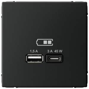Розетка USB для быстрой зарядки, тип A+C 45Вт, Карбон, ArtGallery SE GAL001029