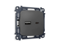 Розетка USB для быстрой зарядки тип A+C, Графит мягкое касание, OMEGA Quant Ambrella Volt MO911010