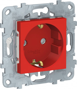 Розетка без З/К с шторками, Красный, Unica New Schneider NU503703 Розетка без З/К с шторками, Красный, Unica New Schneider NU503703