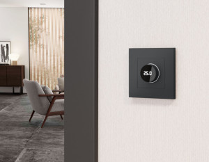 Лицевая панель терморегулятора теплого пола электронного, Графит мягкое касание, ALFA Quant Ambrella Volt AP9058