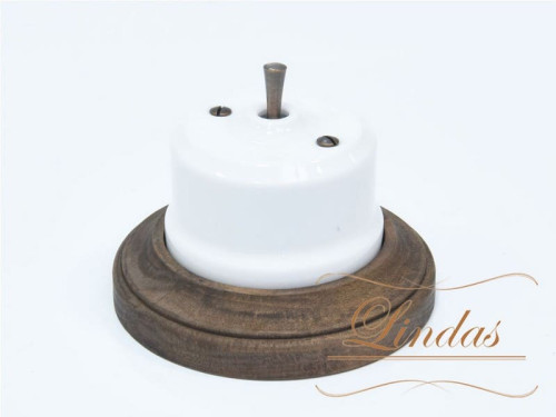 Выключатель керамика тумблерный 1 кл. проходной, белый с медной ручкой Lindas 34510-C