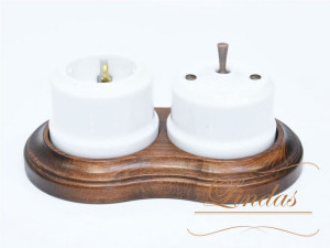 Выключатель керамика тумблерный 1 кл. проходной, Белый с медной ручкой, Lindas 34510-C