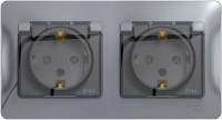 Розетка 2 местная с З/К, крышкой и шторкой IP44, Алюминий, Glossa SE GSL000347