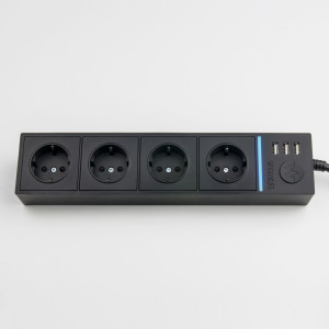 Удлинитель 4 местный с З/К + USB, 1.7 метра, Чёрный, Werkel W6514908