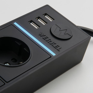 Удлинитель 4 местный с З/К + USB, 1.7 метра, Чёрный, Werkel W6514908
